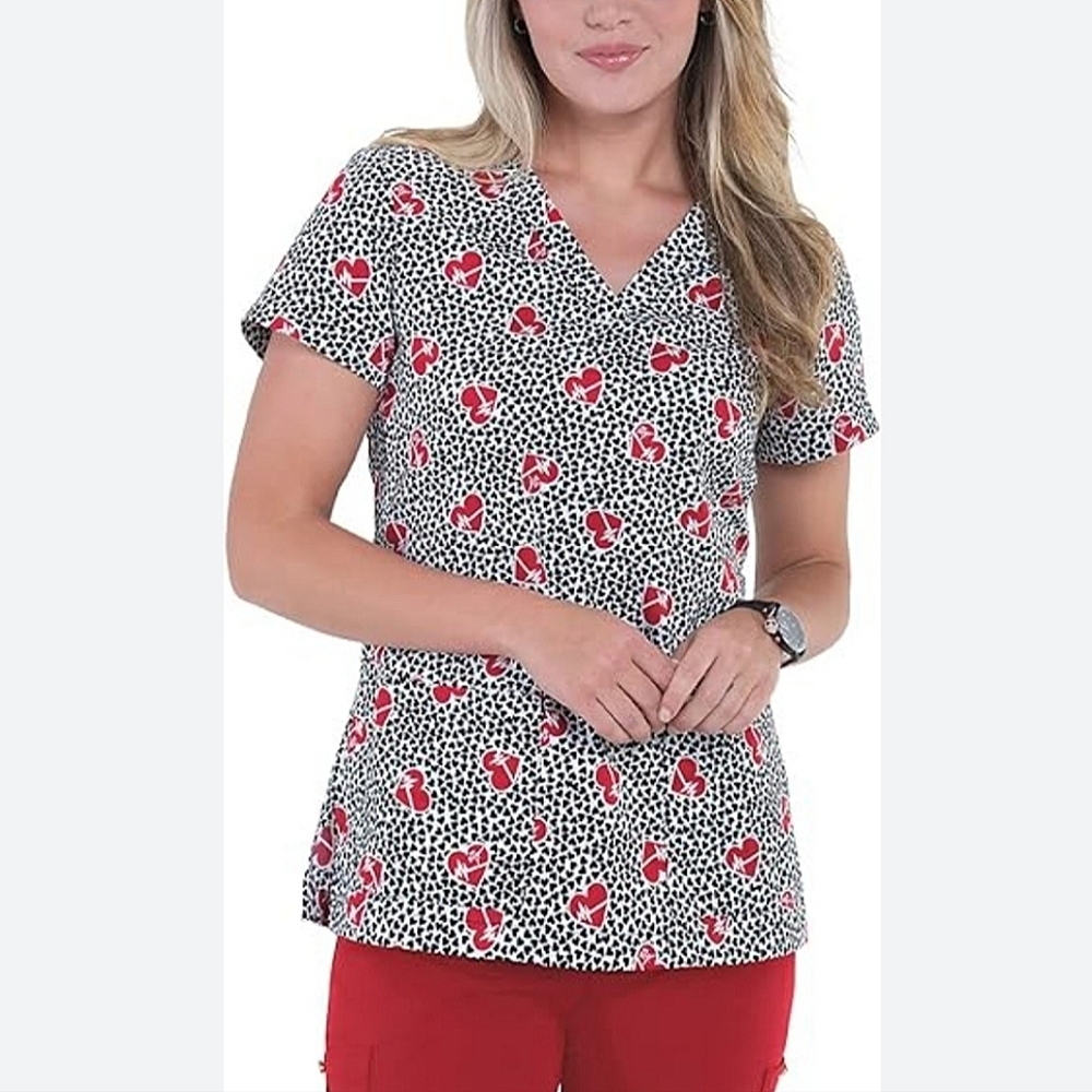 Betsey Johnson Heart Print Scrub Top size XXS